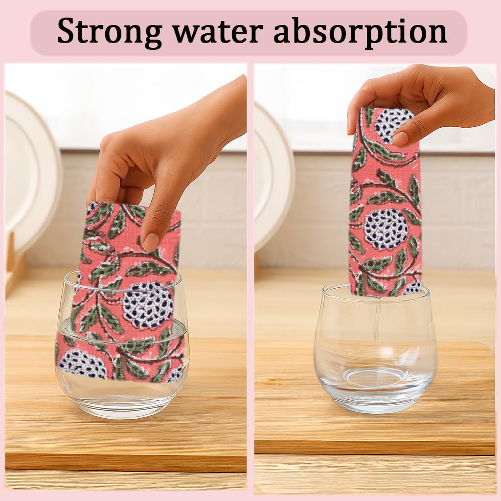 Hand Block Print Cotton Kitchen Towel - Dark Salmon Pink