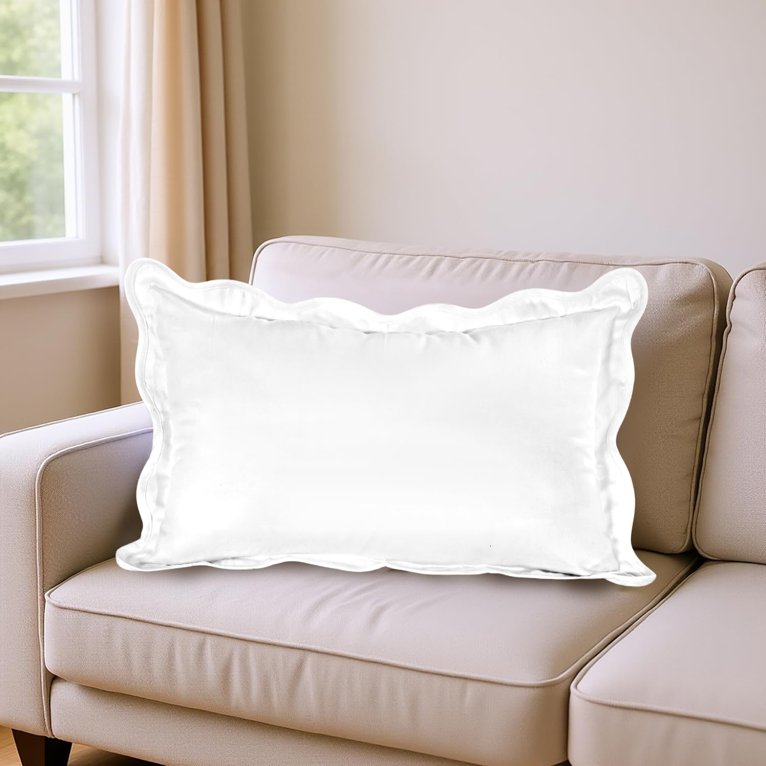 Hand Block Print Cotton Throw Pillow Cover - White With White
