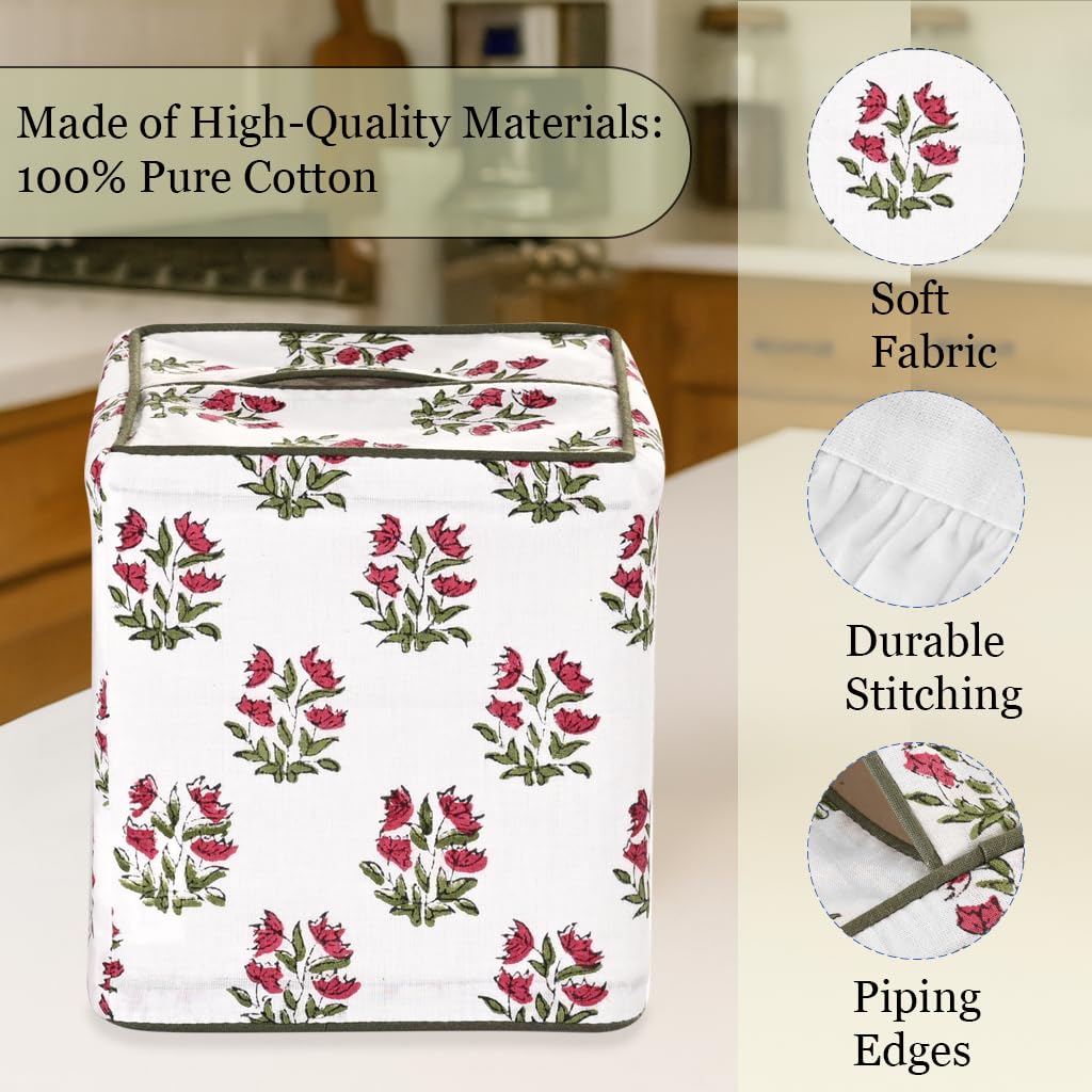 Hand Block Print Cotton Tissue Box Cover - Marmalade Red