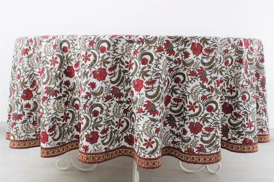 Hand Block Print Cotton Tablecloth - Prune Red