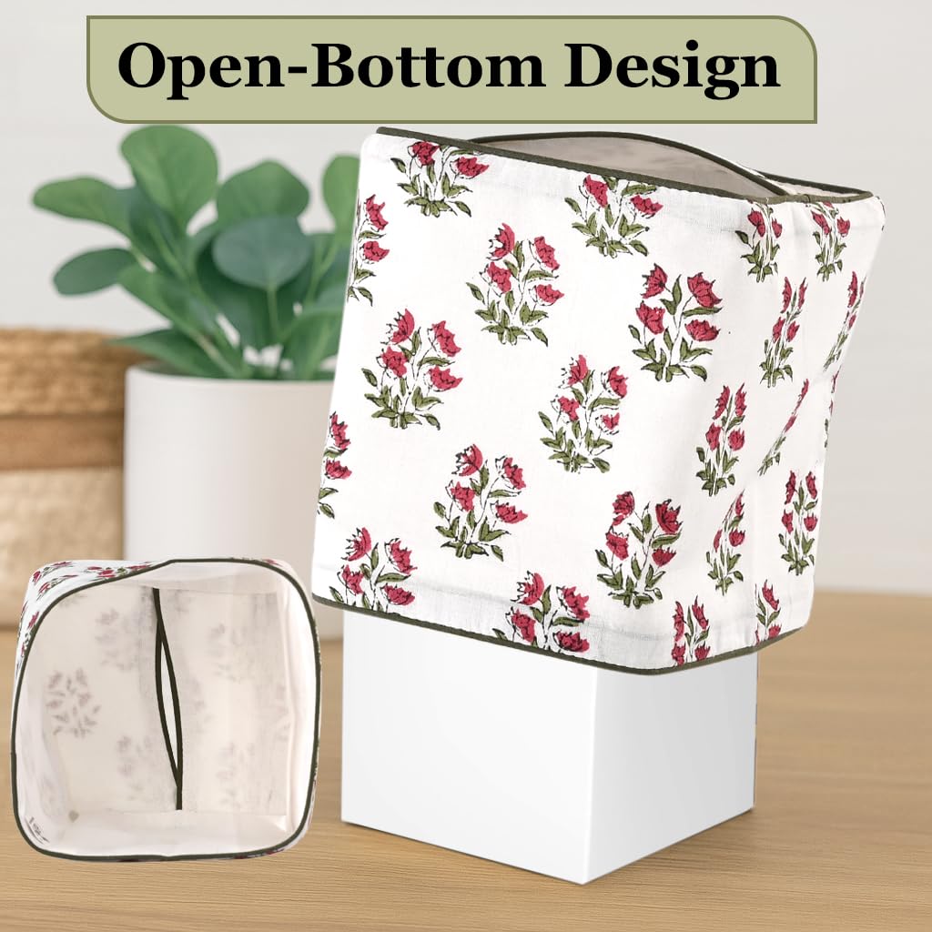 Hand Block Print Cotton Tissue Box Cover - Marmalade Red