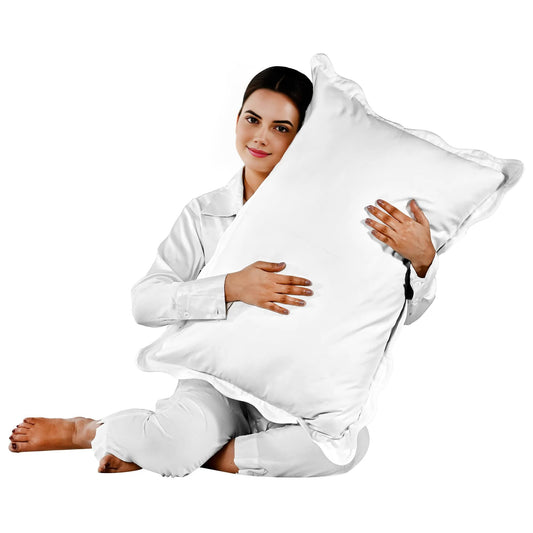 Hand Block Print Cotton Throw Pillow Cover - White With White