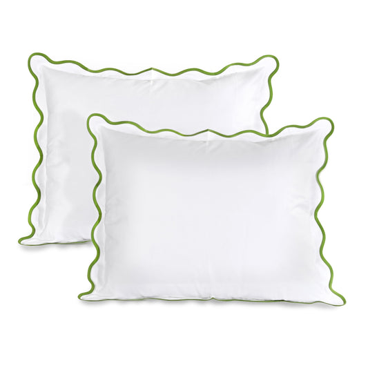 Hand Block Print Cotton Throw Pillow Cover - White With Green