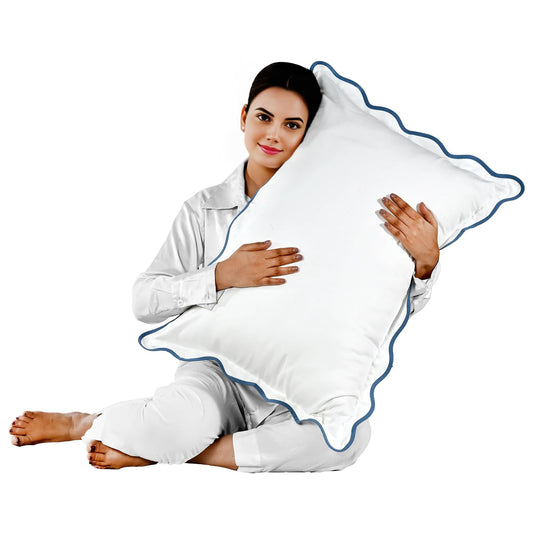 Hand Block Print Cotton Throw Pillow Cover - White With Blue