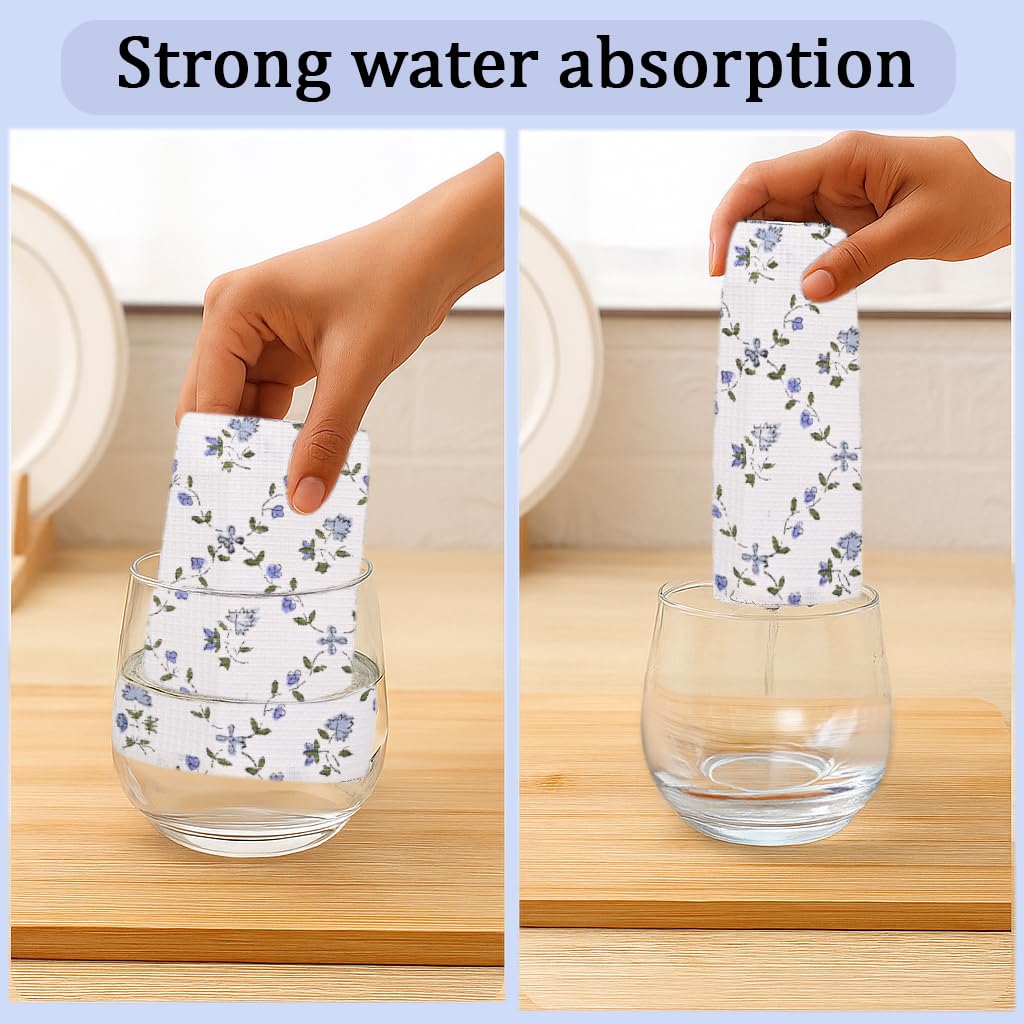 Hand Block Print Cotton Kitchen Towel - Powder Blue