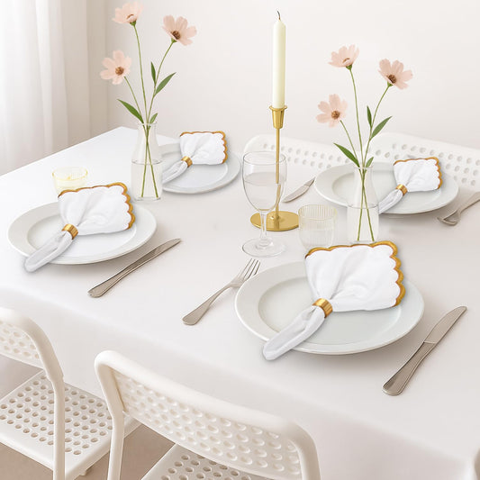 Hand Block Print Cotton Cloth Napkin - White with Champagne Gold Edge