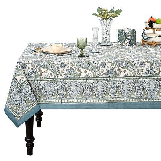 Asparagus Paislay Square & Rectangle Tablecloth Ridhi Block Print