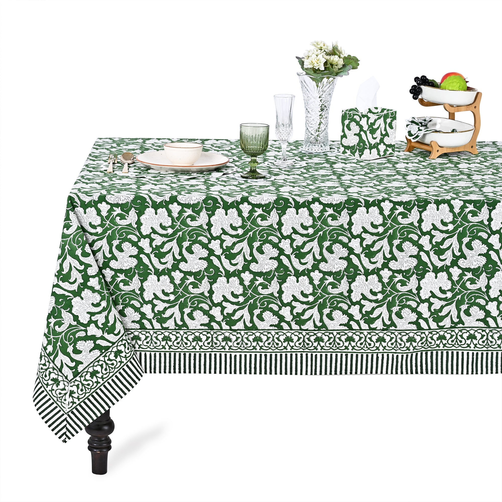 Pantone Artichoke Rectangle Tablecloth Ridhi Block Print