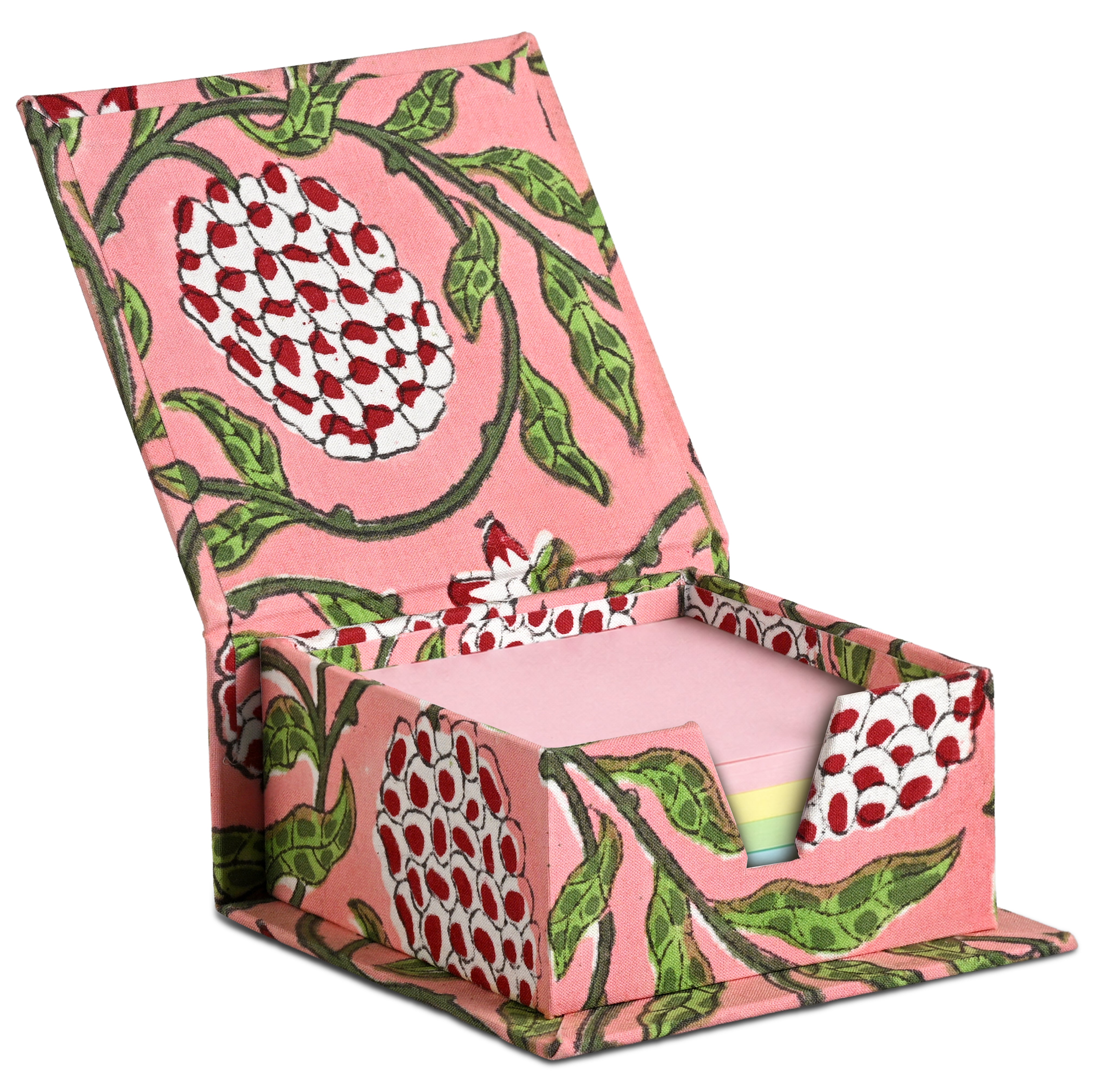 Block Print Cotton Sticky Note Holder - Strawberry Pink RIDHI