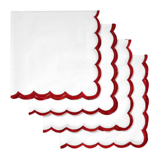 White with Rust Brown Embroidery Napkins Ridhi Block Print