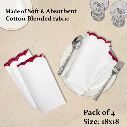 White with Rust Brown Embroidery Napkins Ridhi Block Print