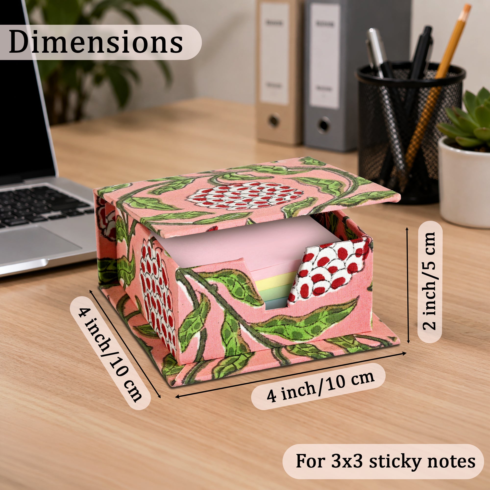 Block Print Cotton Sticky Note Holder - Strawberry Pink RIDHI