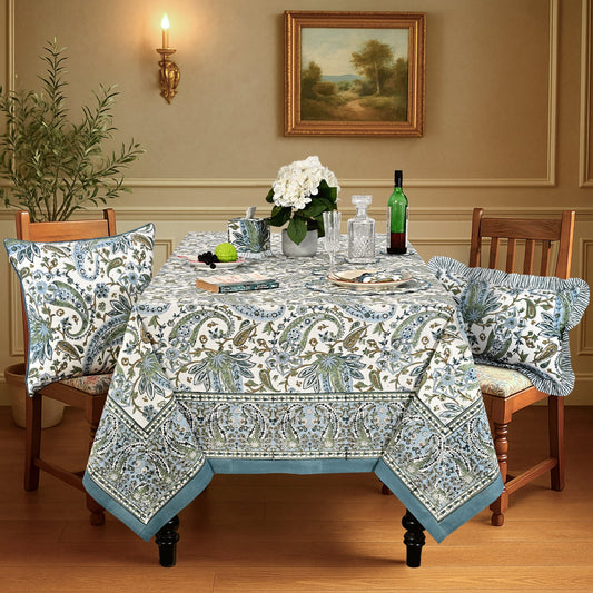 Asparagus Paislay Square & Rectangle Tablecloth Ridhi Block Print