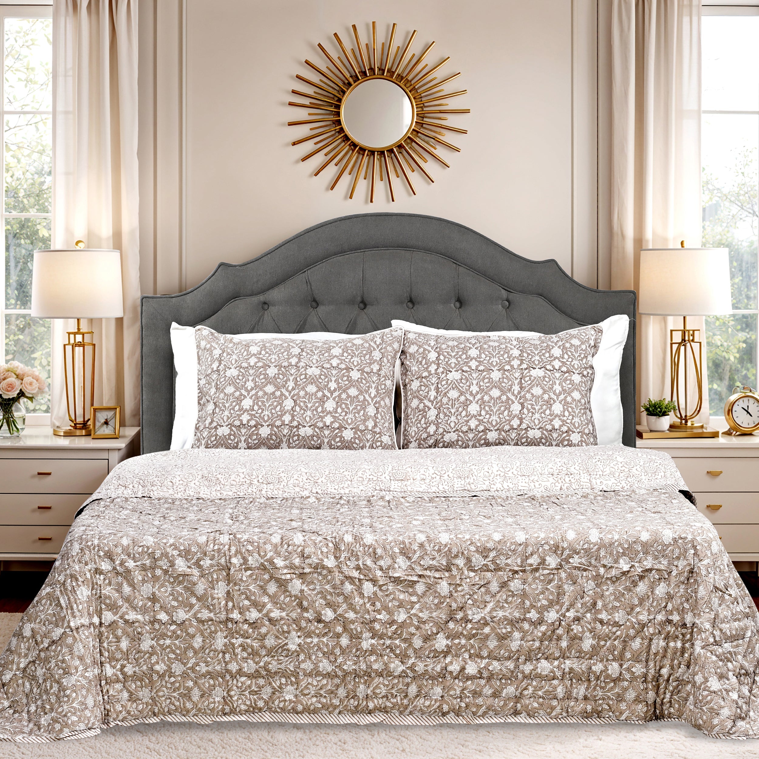 Taupe Quilt Ridhi Block Print