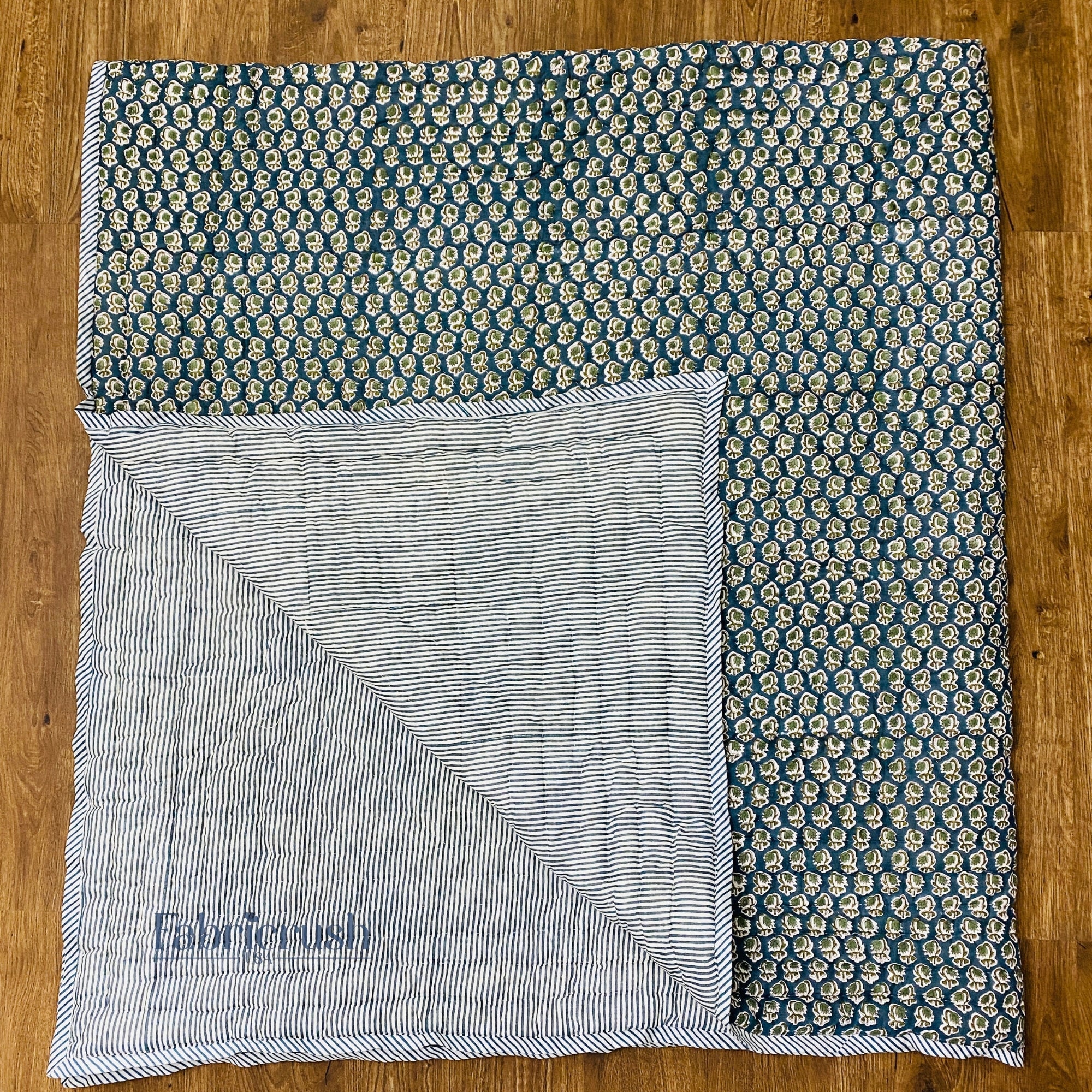 Peacock Blue Quilt Ridhi Block Print