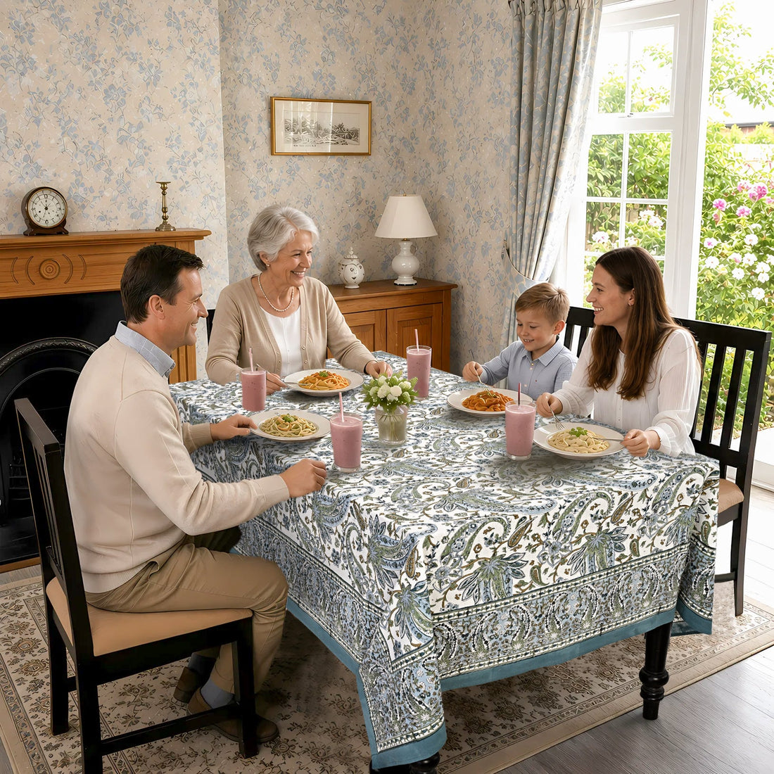 Asparagus Paislay Square & Rectangle Tablecloth Ridhi Block Print