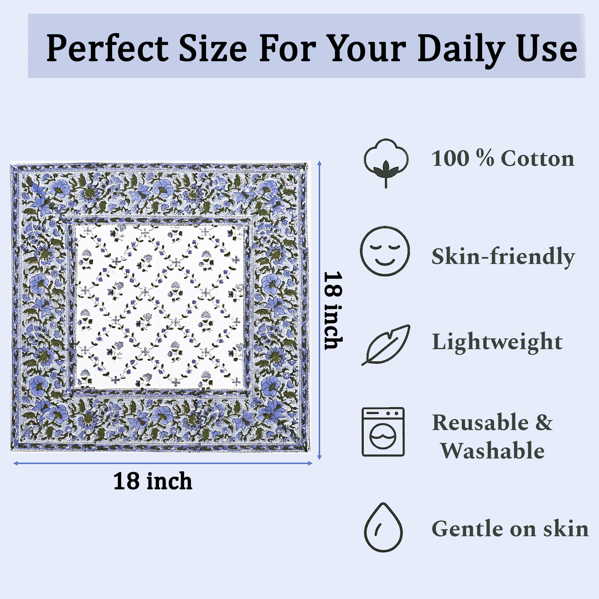 Powder Blue Border Napkins Ridhi Block Print