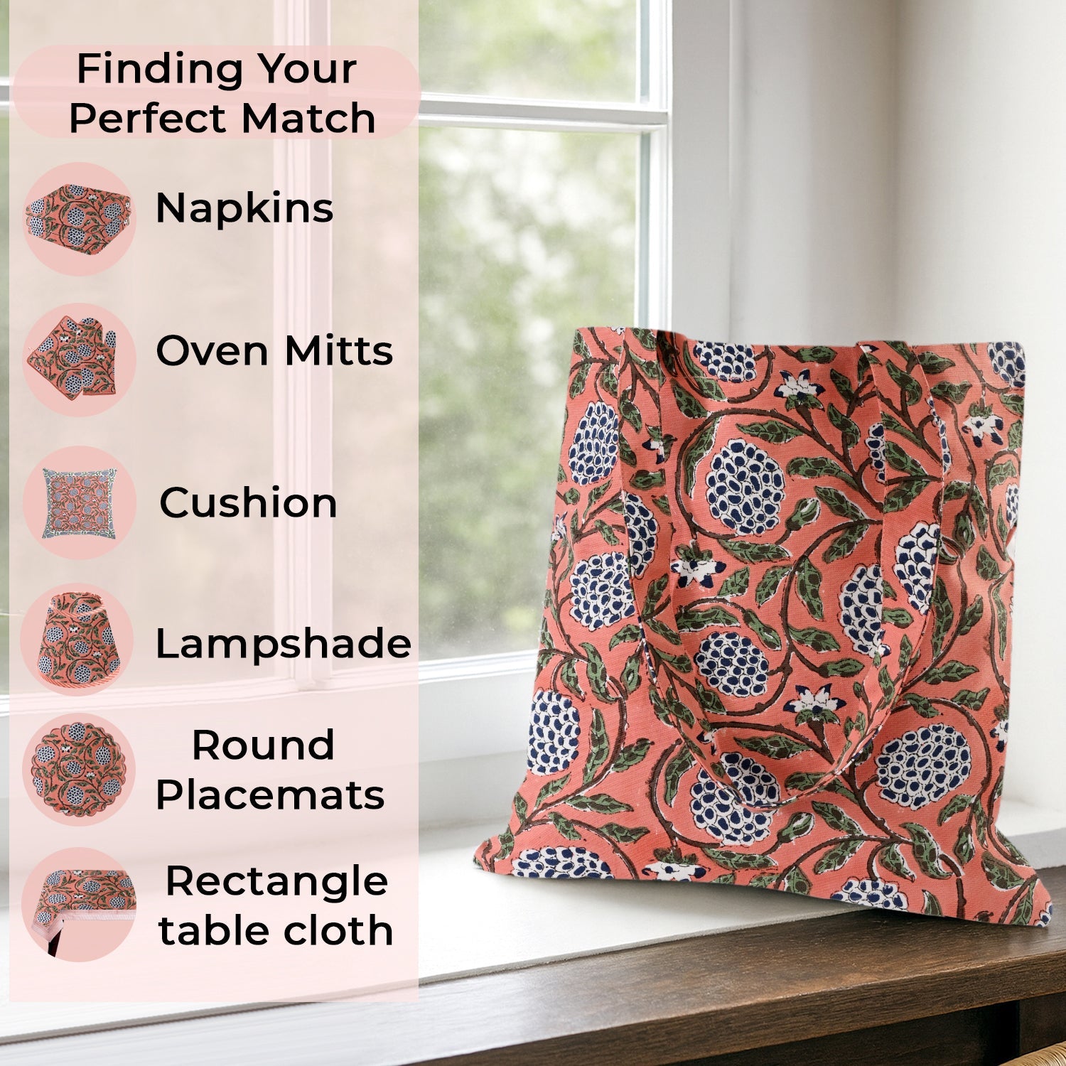 Dark Salmon Pink Tote Bag Ridhi Block Print
