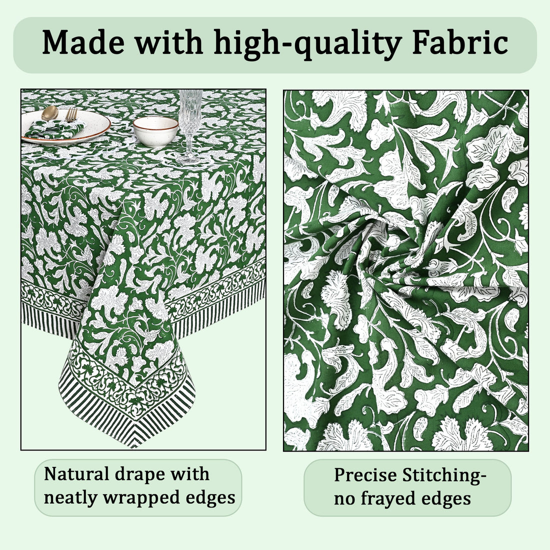 Pantone Artichoke Square & Rectangle Tablecloth Ridhi Block Print