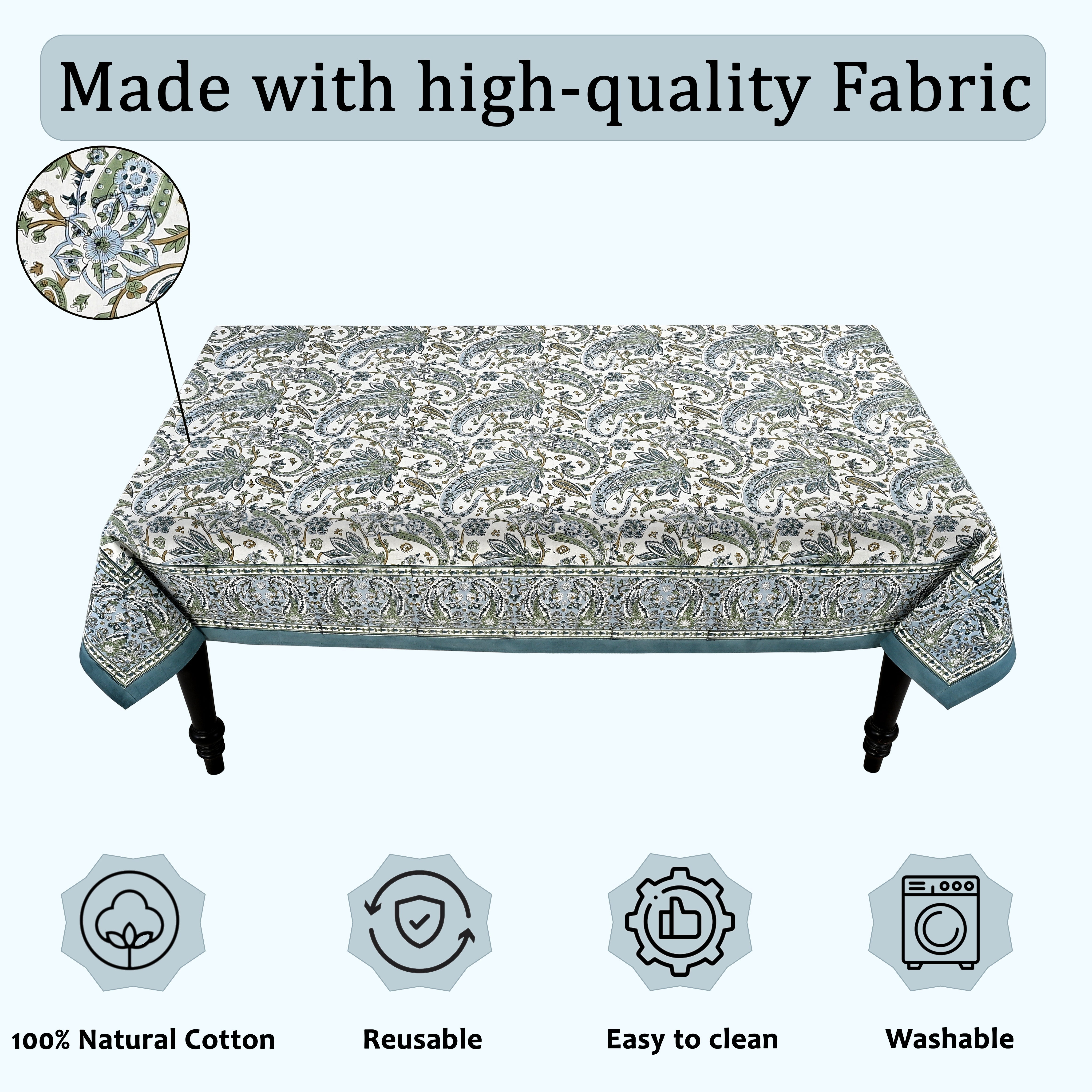 Asparagus Paislay Square & Rectangle Tablecloth Ridhi Block Print