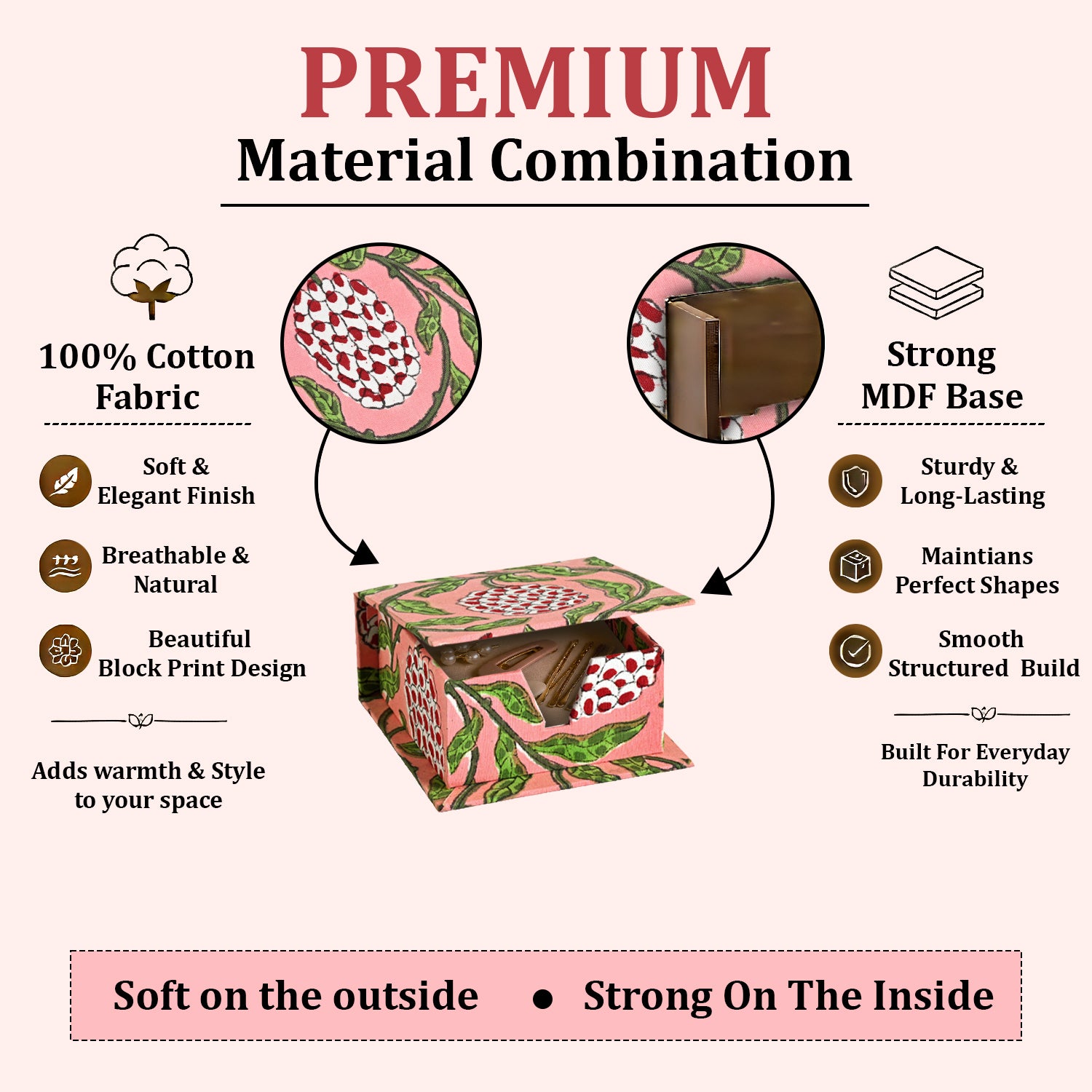 Block Print Cotton Sticky Note Holder - Strawberry Pink RIDHI