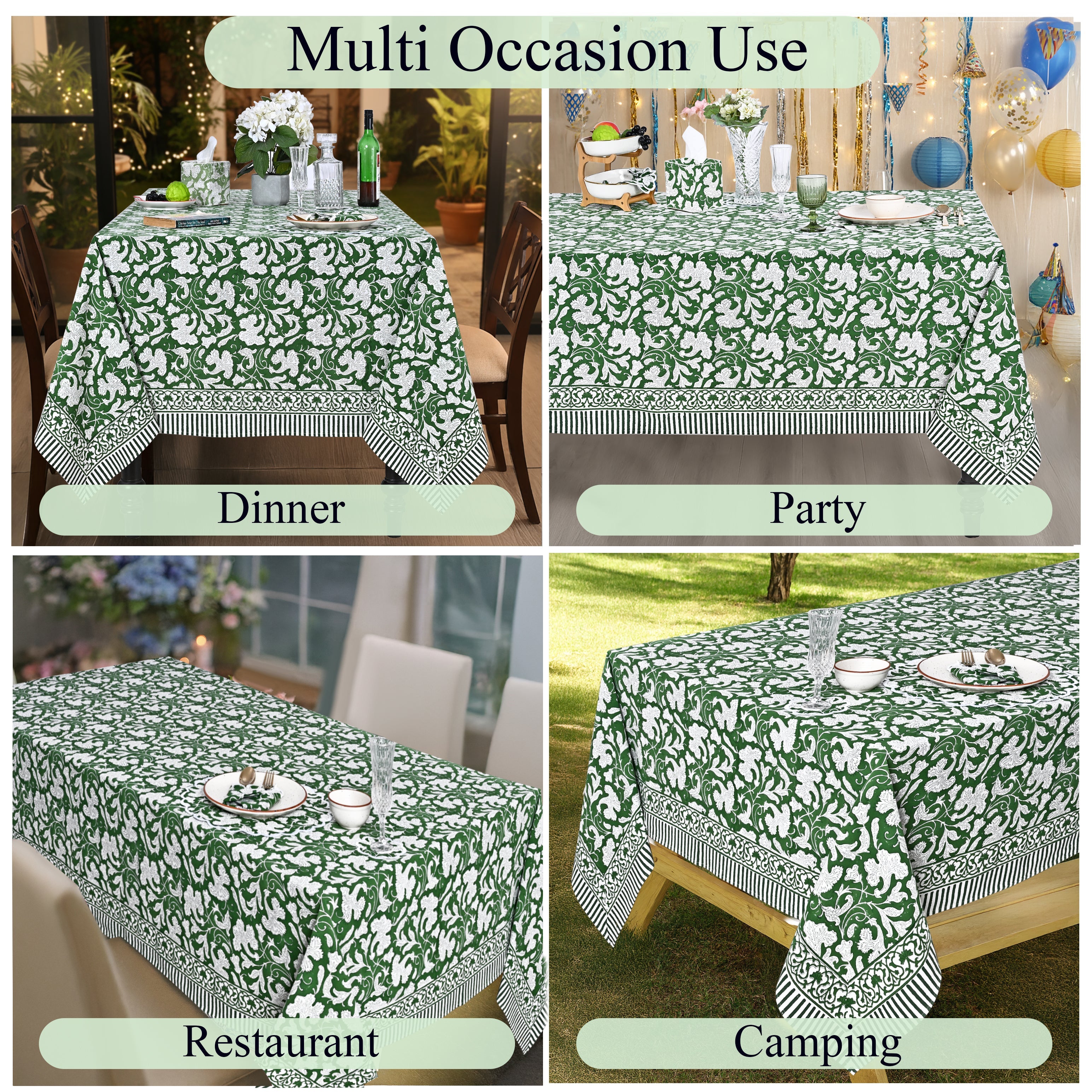 Pantone Artichoke Rectangle Tablecloth Ridhi Block Print