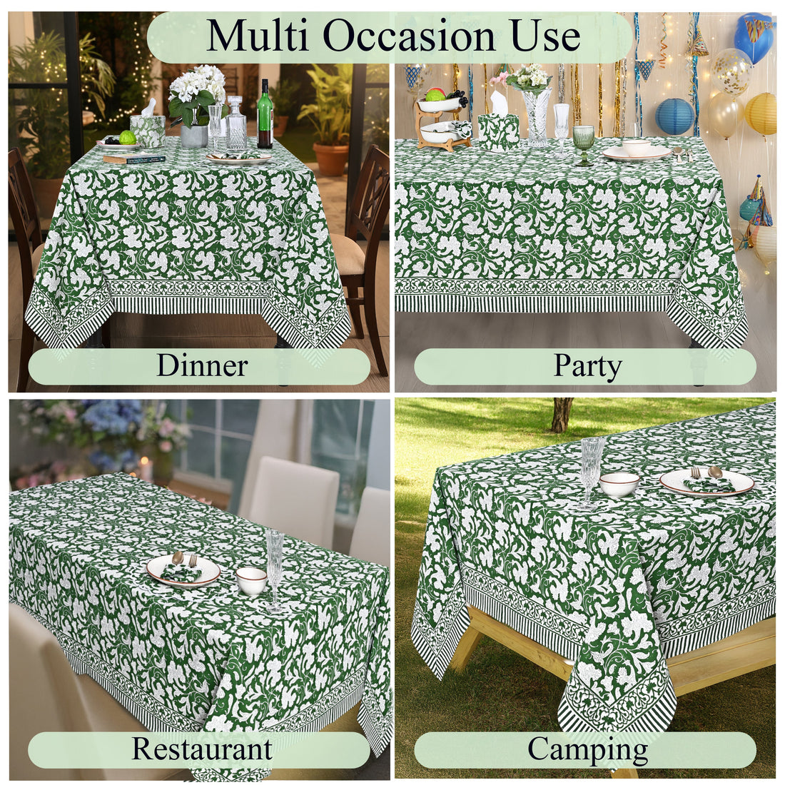 Pantone Artichoke Square & Rectangle Tablecloth Ridhi Block Print