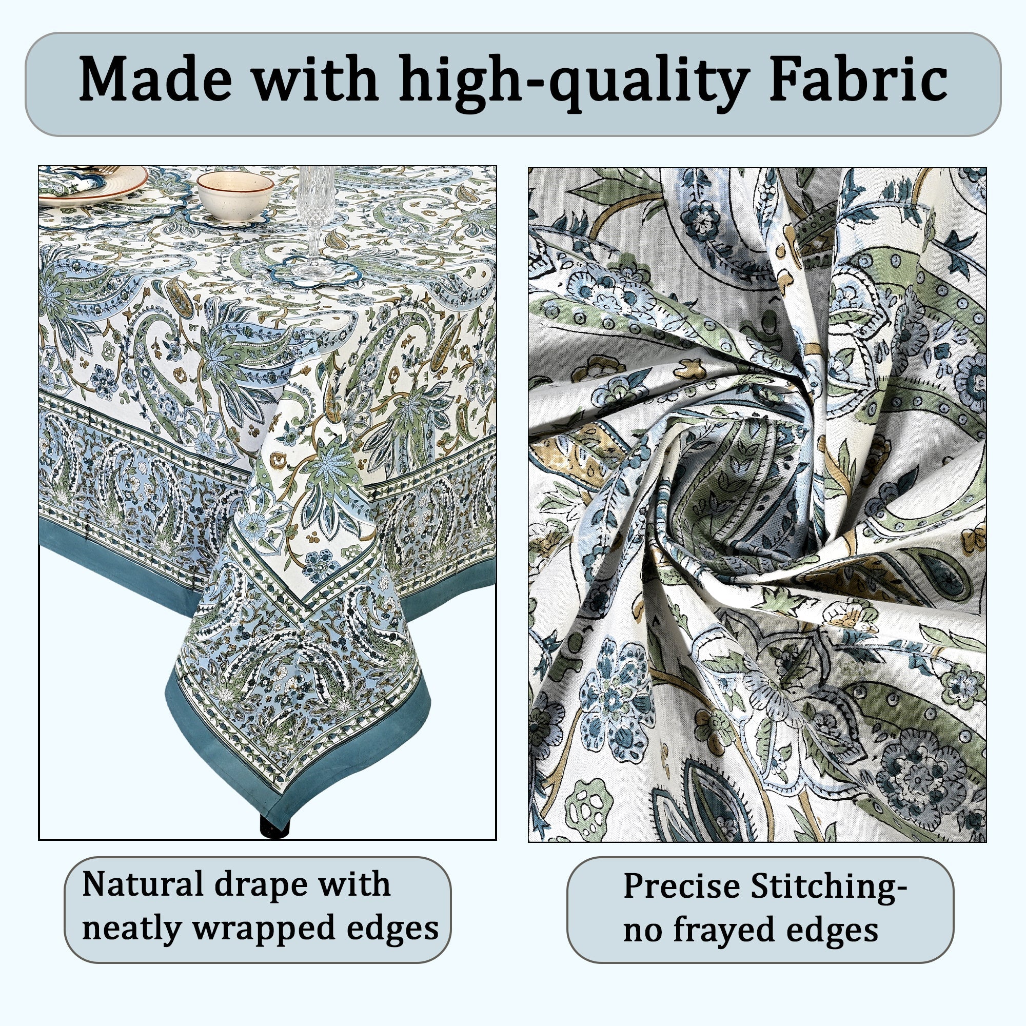 Asparagus Paislay Square & Rectangle Tablecloth Ridhi Block Print