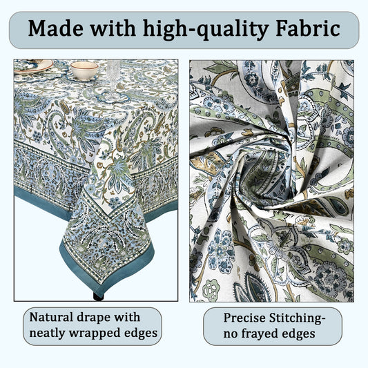 Asparagus Paislay Square & Rectangle Tablecloth Ridhi Block Print