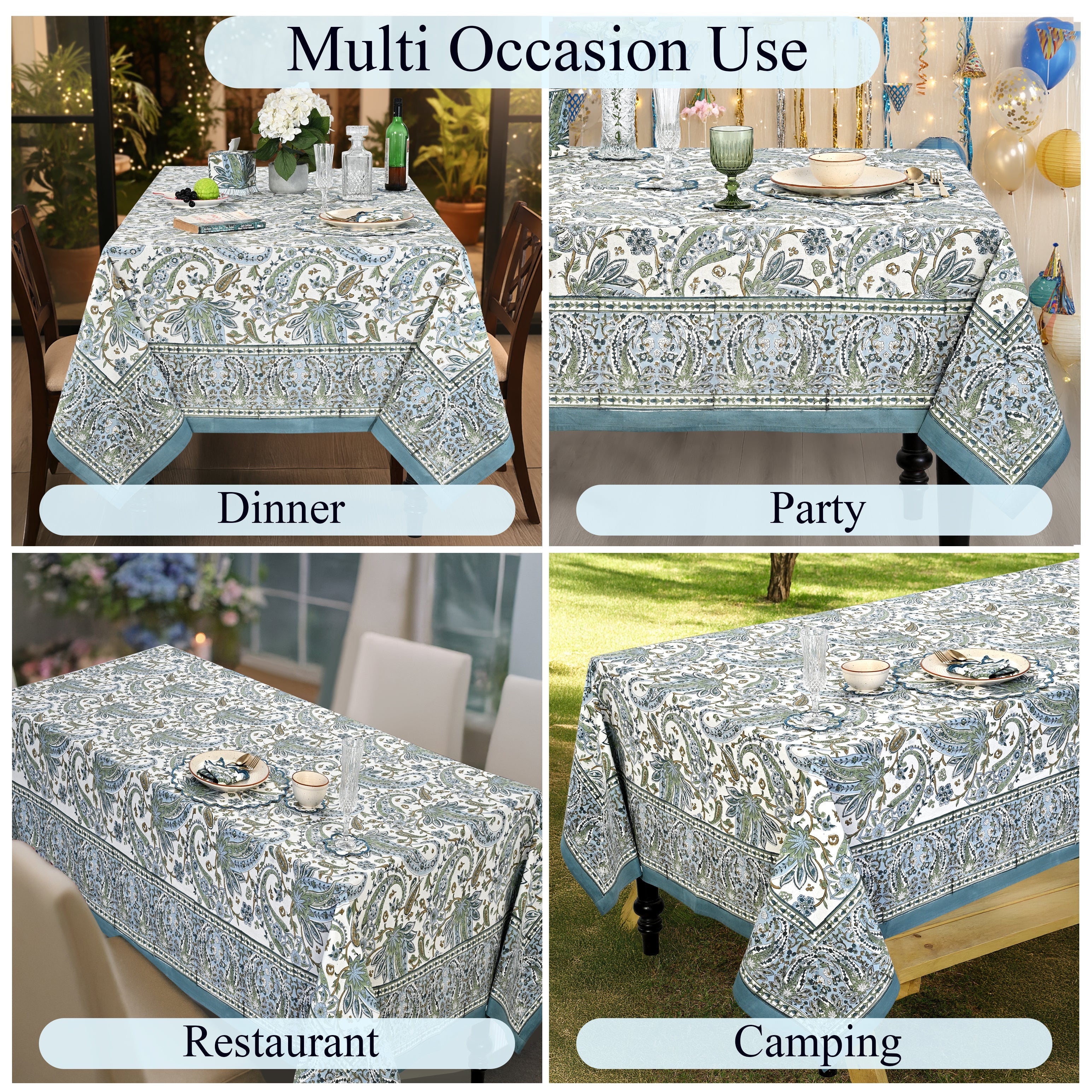Asparagus Paislay Square & Rectangle Tablecloth Ridhi Block Print