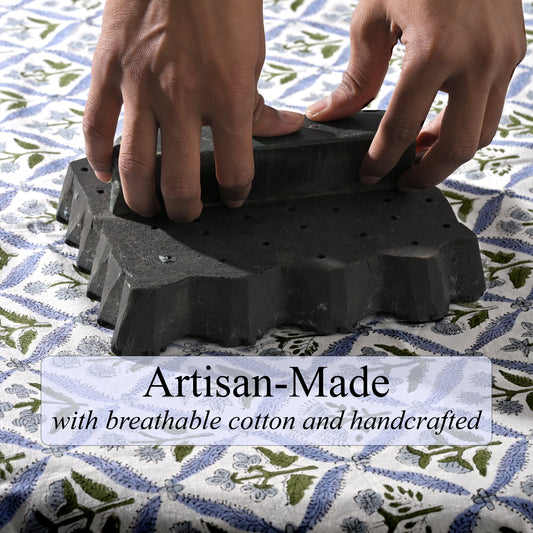 Light Steel Blue Square & Rectangle Tablecloths Ridhi Block Print