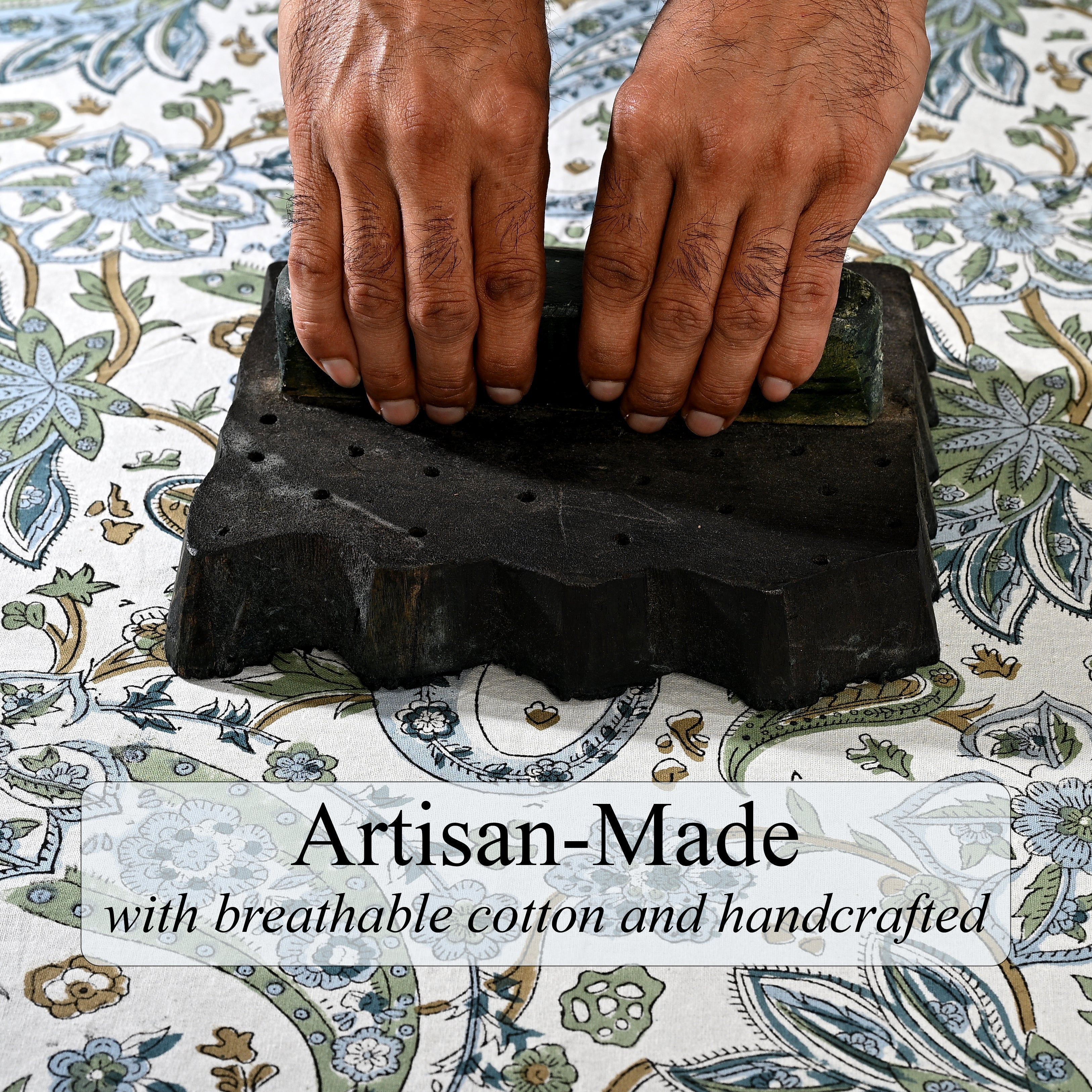 Asparagus Paislay Square & Rectangle Tablecloth Ridhi Block Print