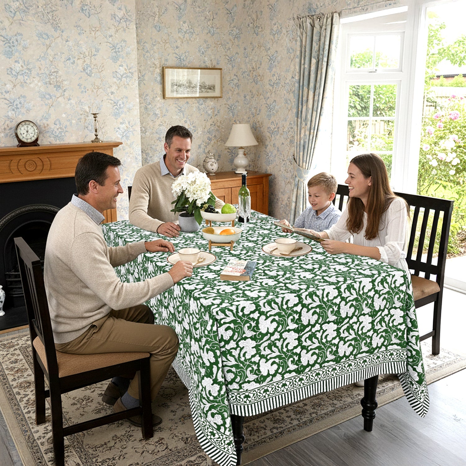 Pantone Artichoke Rectangle Tablecloth Ridhi Block Print