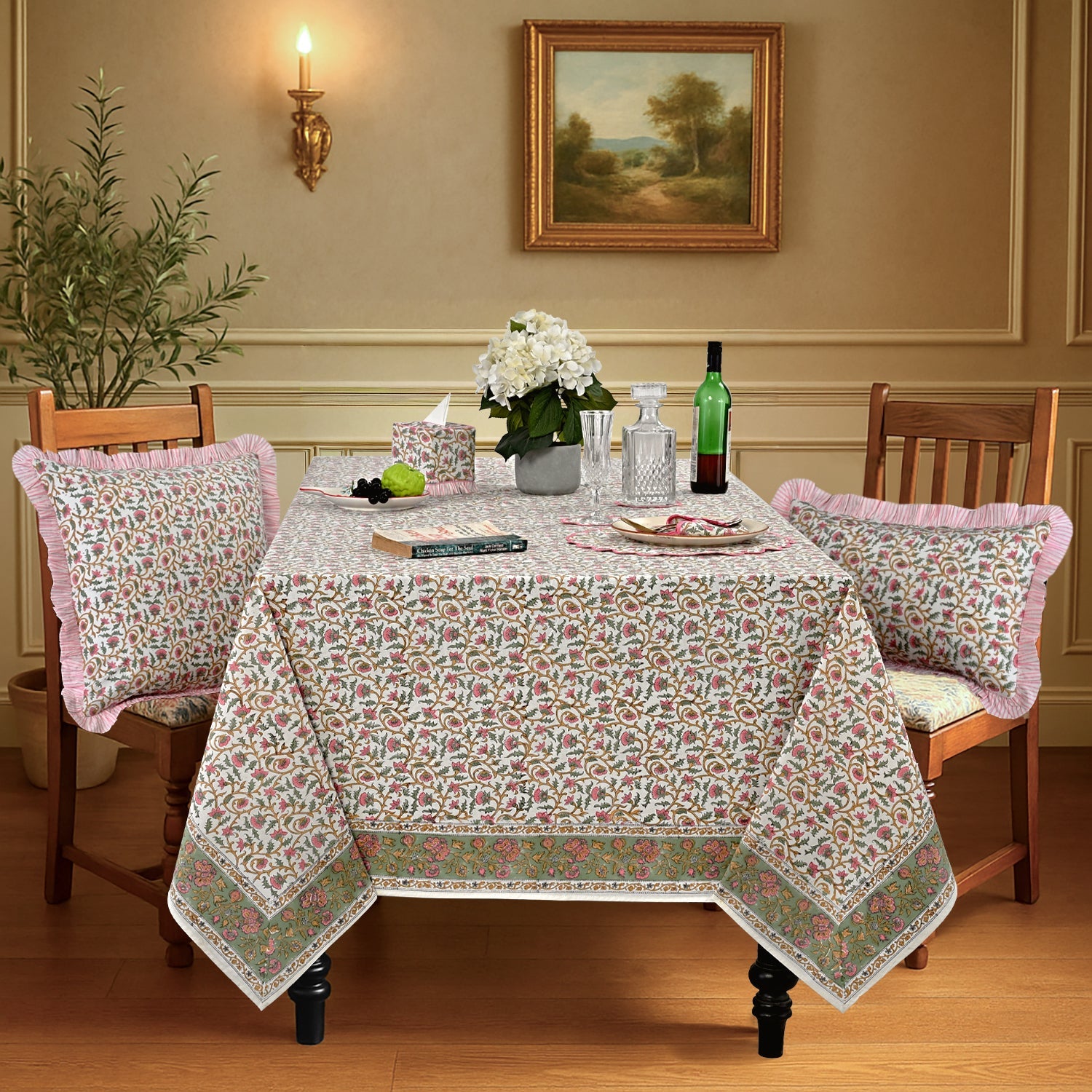 Rose Pink Floral Vine Rectangle & Square Tablecloth RIDHI