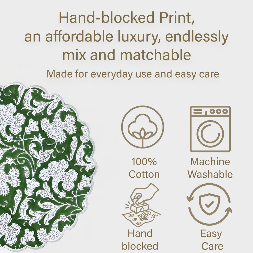 Pantone Artichoke Round Placemat Ridhi Block Print