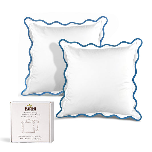 Hand Block Print Cotton Throw Pillow Cover - White With Blue