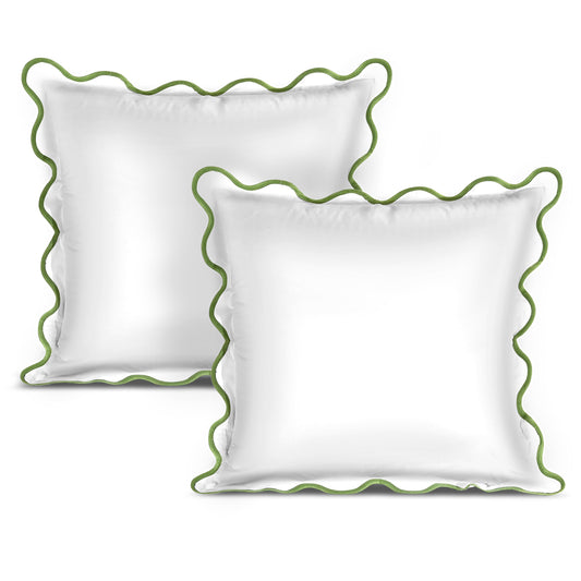 Hand Block Print Cotton Throw Pillow Cover - White With Green