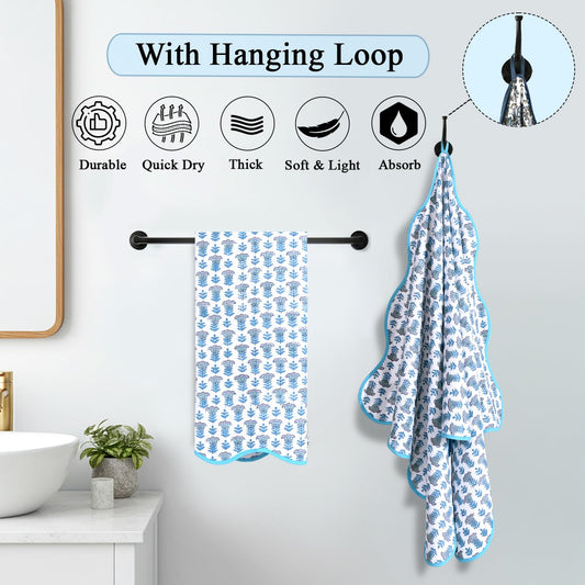 Hand Block Print Cotton Kitchen Towel - Aquamarine Blue