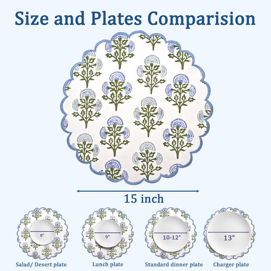 Hand Block Print Cotton Placemat - Mughal Buta Blue