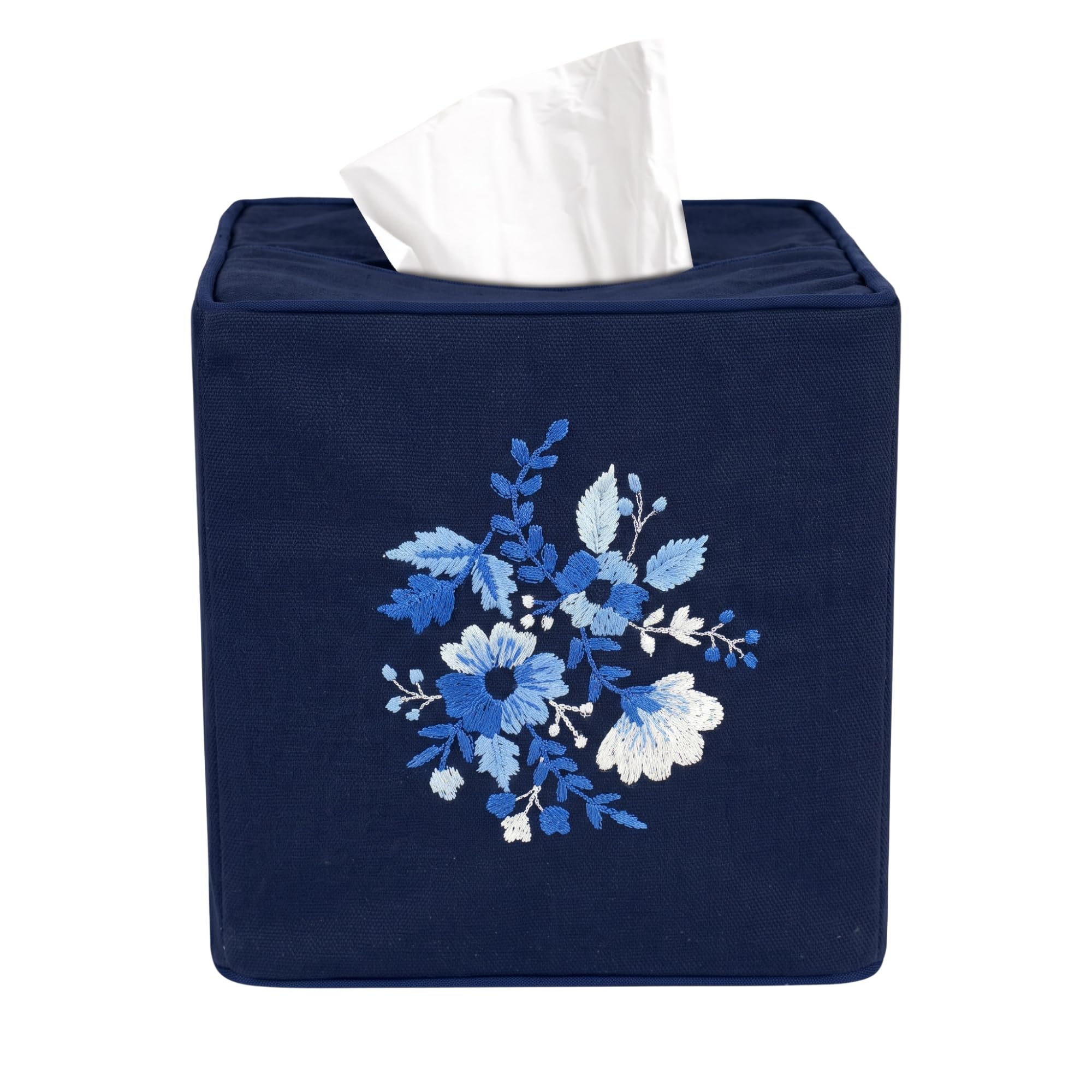 Ridhi embroidered blue floral cotton tissue box cover