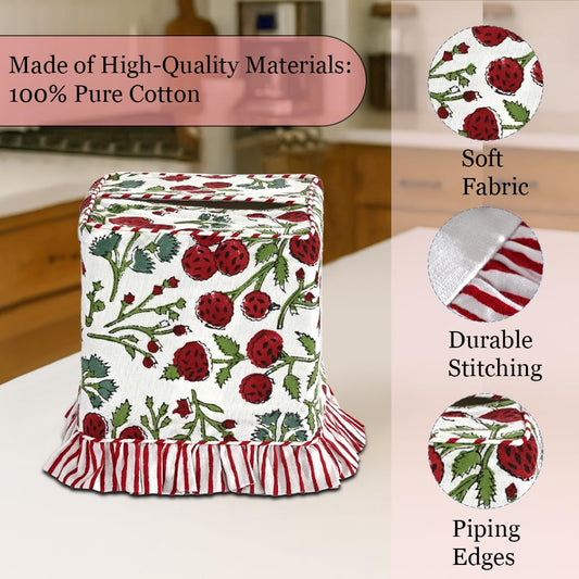 Hand Block Print Cotton Tissue Box Cover - Red Garnet