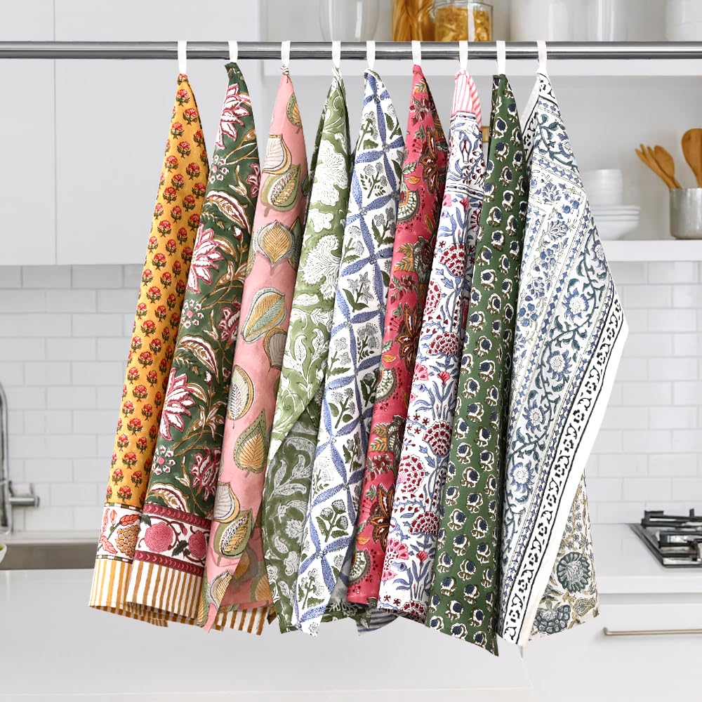 Hand Block Print Cotton Kitchen Towel - Assorted