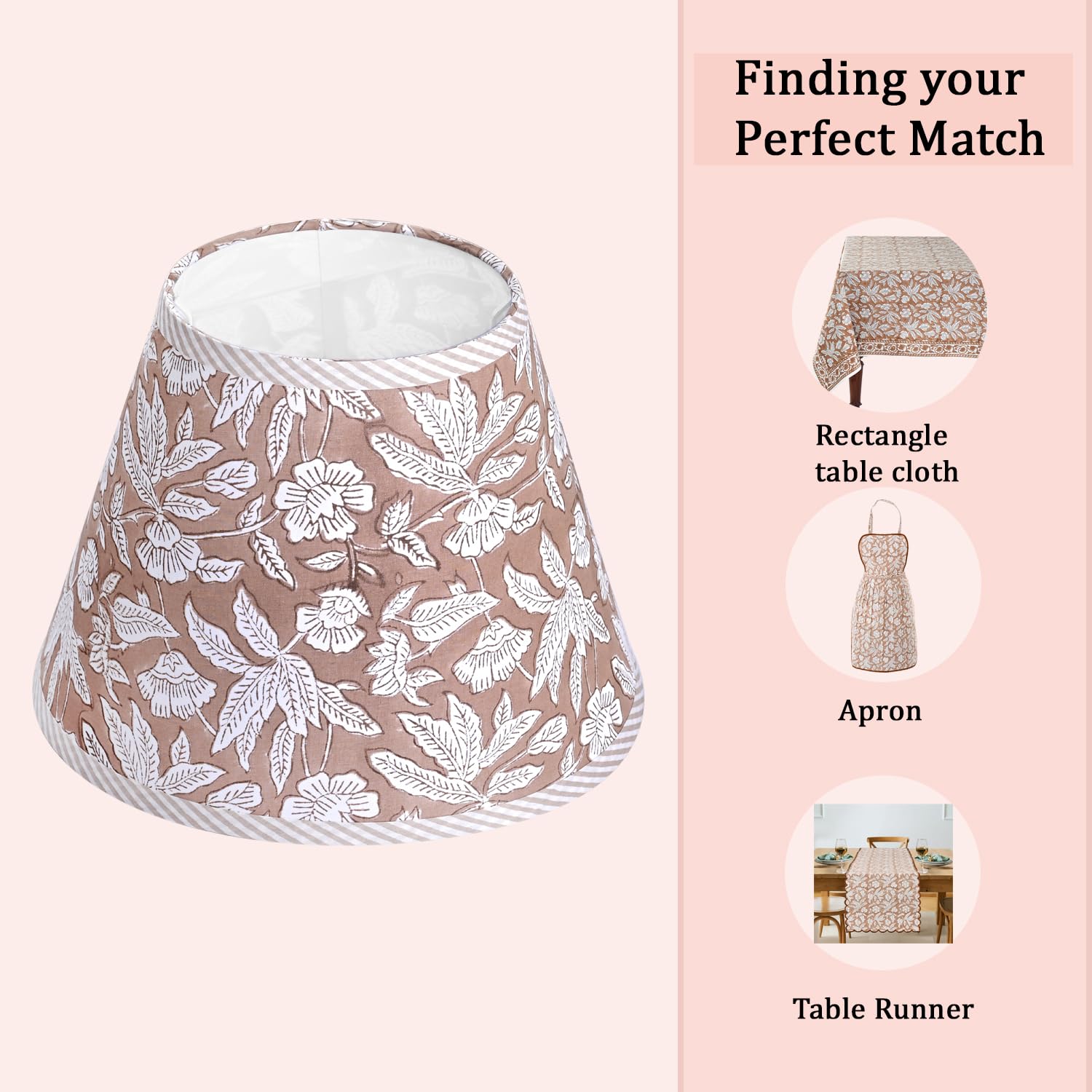 Hand Block Print Cotton Lampshade - Oak Brown