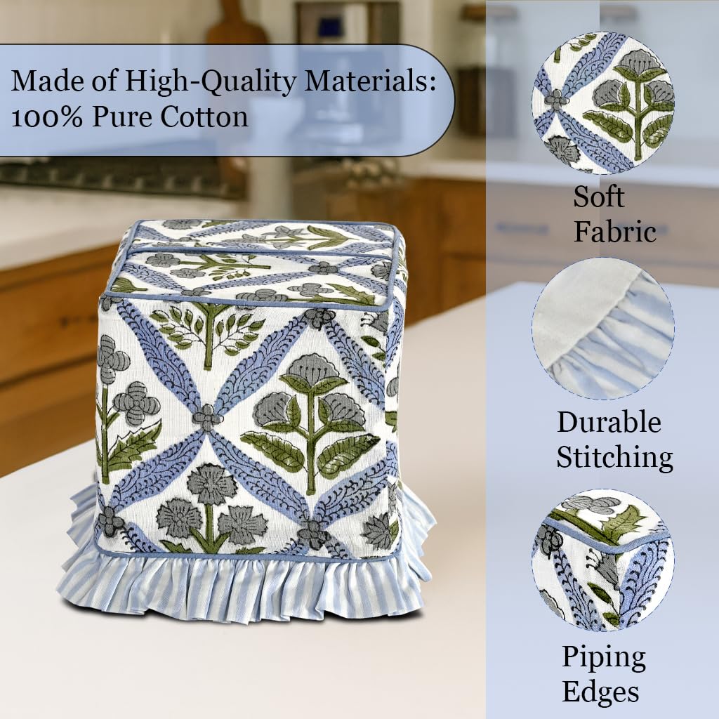 Hand Block Print Cotton Tissue Box Cover - Light Steel Blue