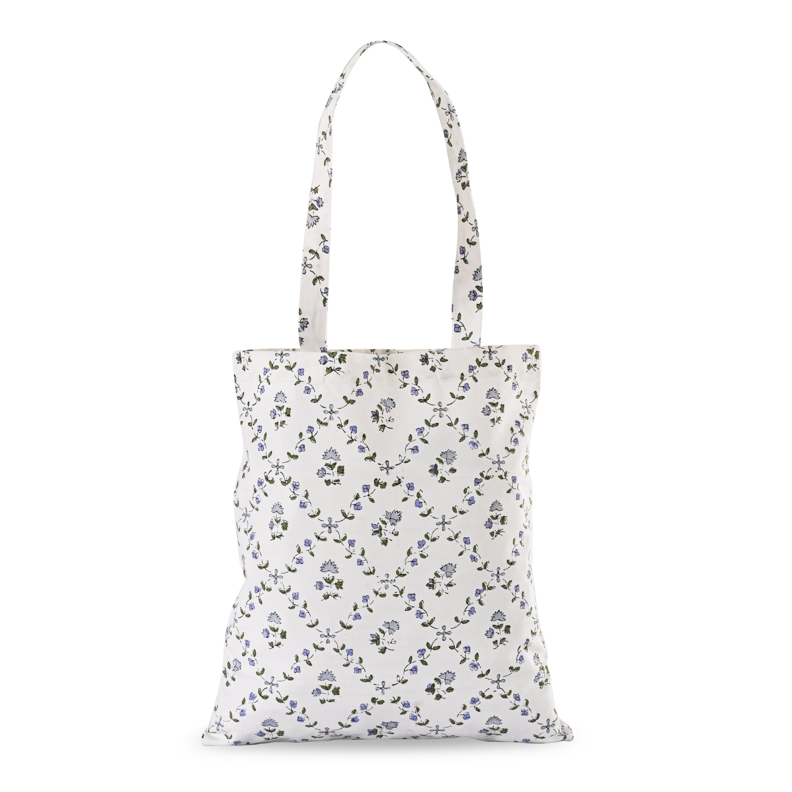 Hand Block Print Cotton Tote Bag - Powder Blue