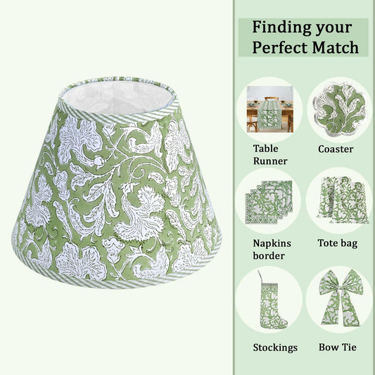 Hand Block Print Cotton Lampshade - Sage Green