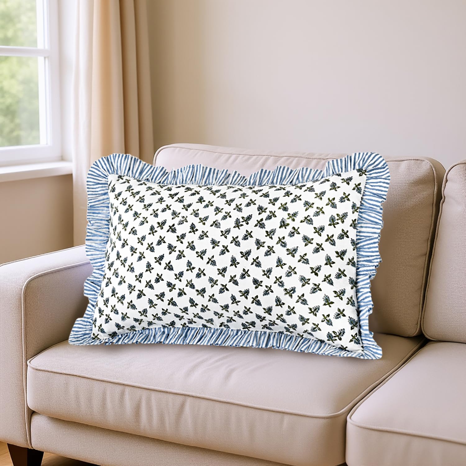 Hand Block Print Cotton Throw Pillow Cover - Baby Blossoms