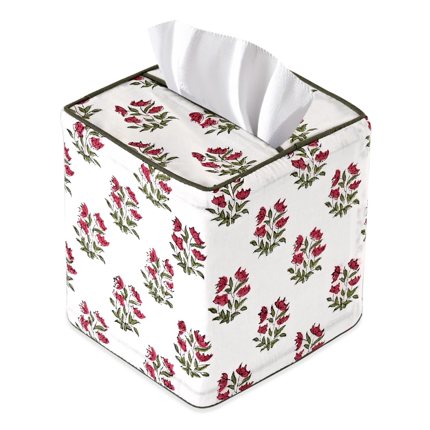 Hand Block Print Cotton Tissue Box Cover - Marmalade Red