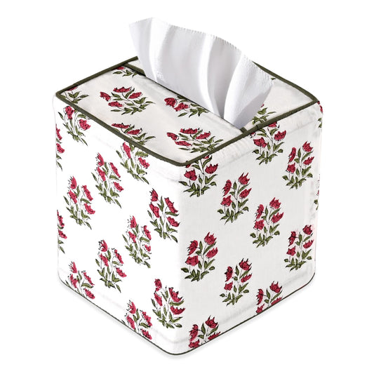 Hand Block Print Cotton Tissue Box Cover - Marmalade Red