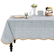 Block Print Cotton Scallop Tablecloth - Slate Blue Stripe